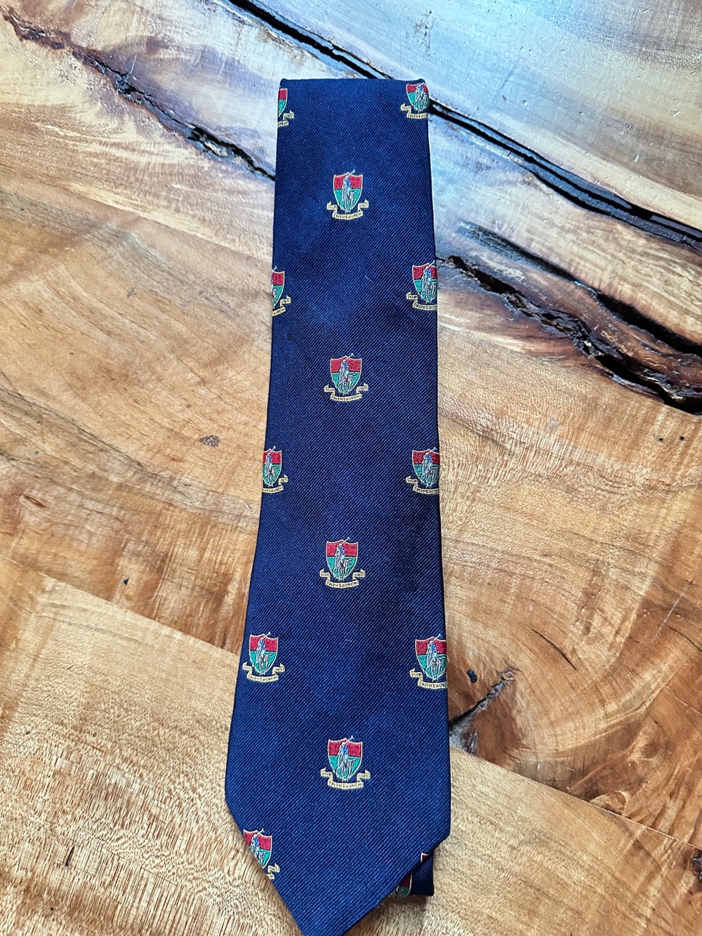 Ralph Lauren Dark Navy Silk Crest-Emblem Tie with Red and Green Details